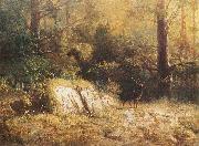 unknow artist, Forest landscape with a deer.